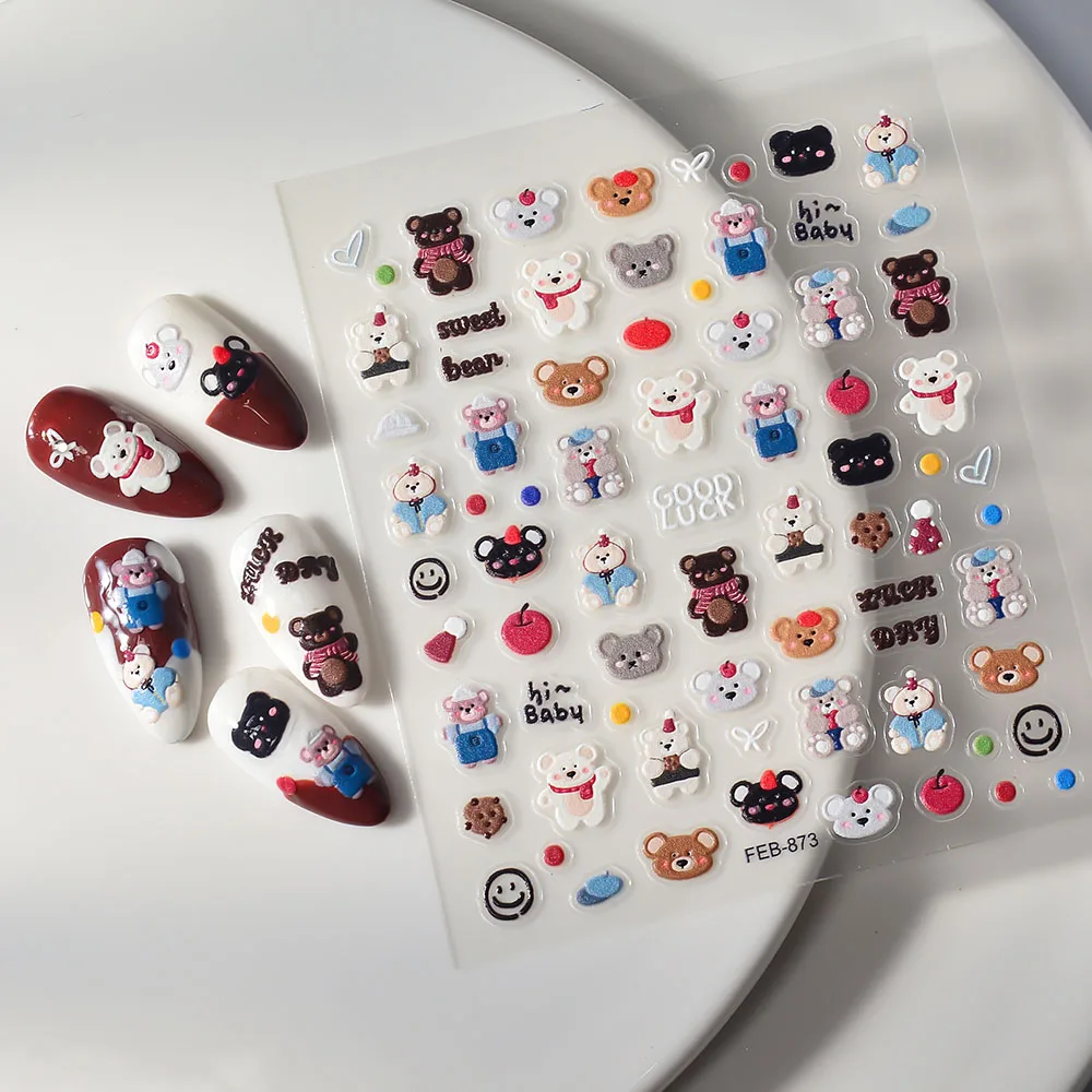 3D Fashion Nail Art Sticker Manicure Designs High Quality Three-dimensional Cartoon Bear Self Adhesive Sticker FEB-873
3D Fashion Nail Art Sticker Manicure Designs High Quality Three-dimensional Cartoon Bear Self Adhesive Sticker FEB-873