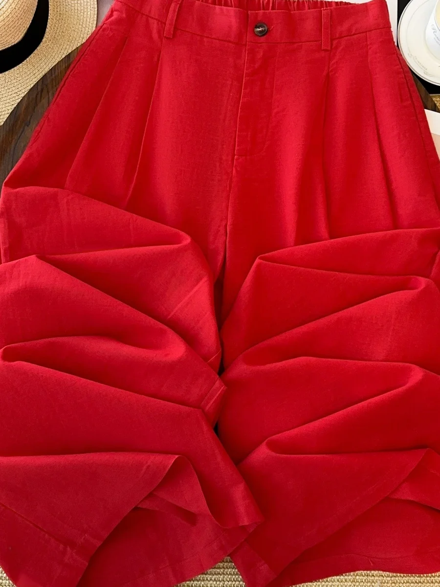 High Waist Wide Leg Red Pants Women's Loose Fit Comfortable High Waist Artistic Style Summer Trousers for plus Size Ladies
High Waist Wide Leg Red Pants Women's Loose Fit Comfortable High Waist Artistic Style Summer Trousers for plus Size Ladies