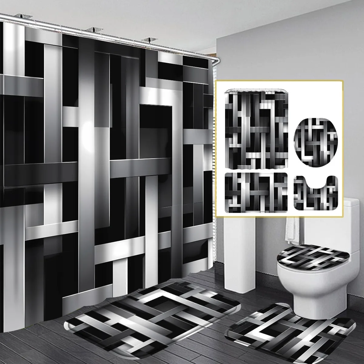 Set of 4 Stylish And Subdued Geometric Shower Curtains, Complete with Bathroom Essentials: Shower Curtain Featuring 12 Hooks, U-
Set of 4 Stylish And Subdued Geometric Shower Curtains, Complete with Bathroom Essentials: Shower Curtain Featuring 12 Hooks, U-