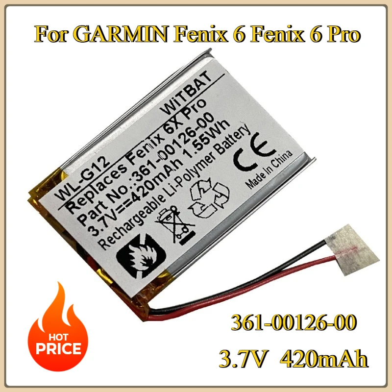 New 3.7V 420mAh 361-00126-00 Replacement Battery for GARMIN Fenix 6 Fenix 6 Pro Part Batteries
New 3.7V 420mAh 361-00126-00 Replacement Battery for GARMIN Fenix 6 Fenix 6 Pro Part Batteries
