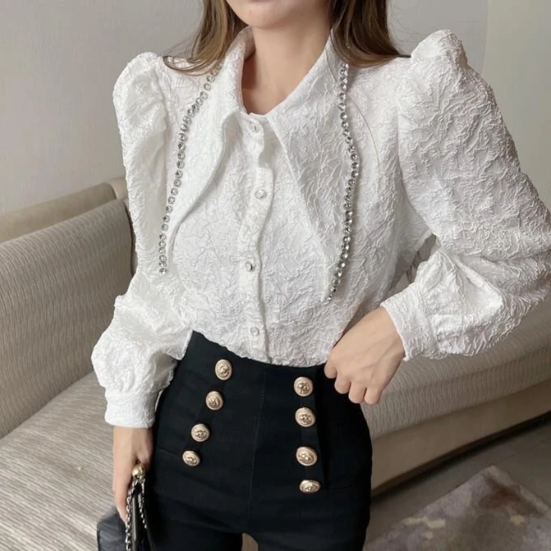 2220. Весна-Осень. Женская дизайнерская белая футболка с пышными рукавами-фонариками и стразами, модные тонкие кардиганы, топы для женщин.
2220. Весна-Осень. Женская дизайнерская белая футболка с пышными рукавами-фонариками и стразами, модные тонкие кардиганы, топы для женщин.