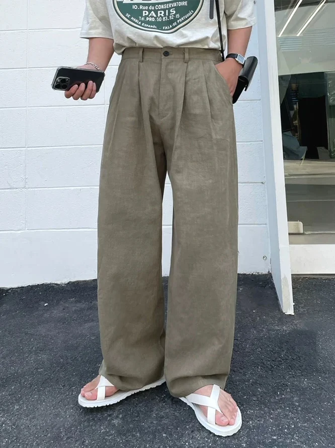 Мужские брюки из хлопка и льна в американском стиле, полусвободные, с двойными складками, на пуговицах, длинные, в стиле ретро, с эффектом помятости, для работы и повседневной носки
Мужские брюки из хлопка и льна в американском стиле, полусвободные, с двойными складками, на пуговицах, длинные, в стиле ретро, с эффектом помятости, для работы и повседневной носки