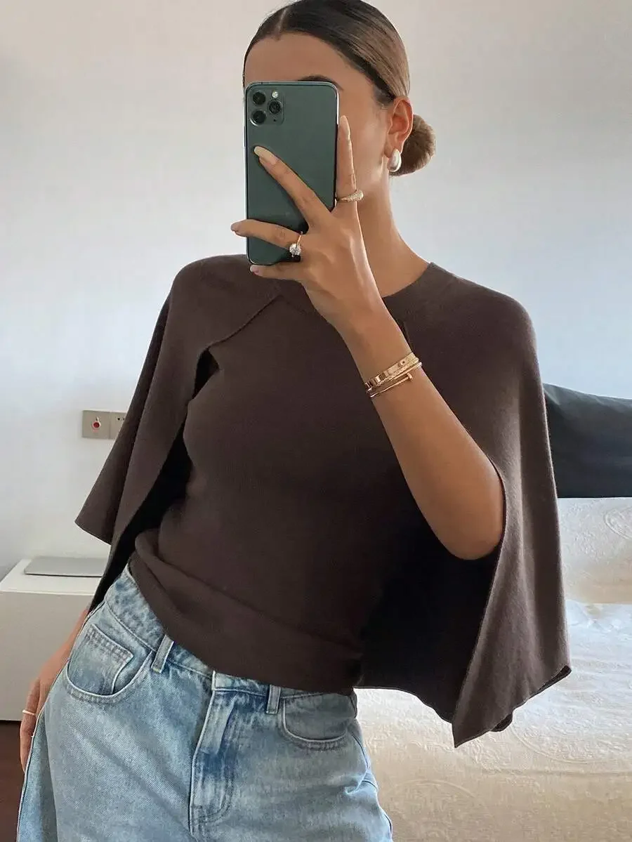 Women Casual Loose Poncho Knit Sweater Brown Autumn Spring Office Commute
Women Casual Loose Poncho Knit Sweater Brown Autumn Spring Office Commute