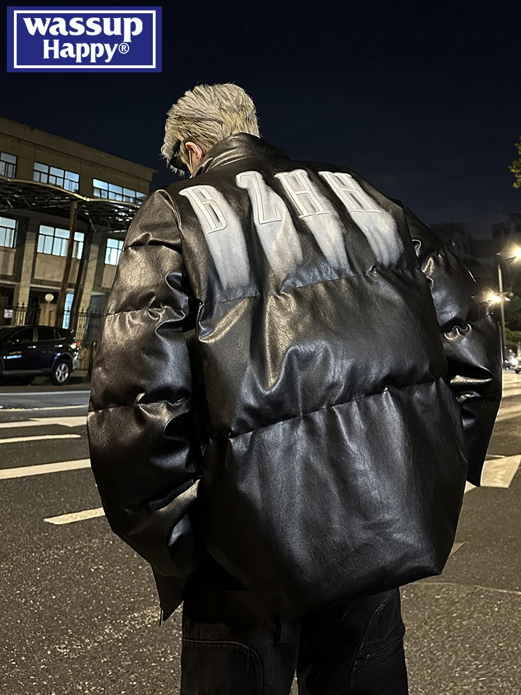 Wassup Happy Men's Thiened PU Leather Cotton Jaet Motorcycle Sle Embroidery Faionable Winter Coat Warm And Sli
Wassup Happy Men's Thiened PU Leather Cotton Jaet Motorcycle Sle Embroidery Faionable Winter Coat Warm And Sli