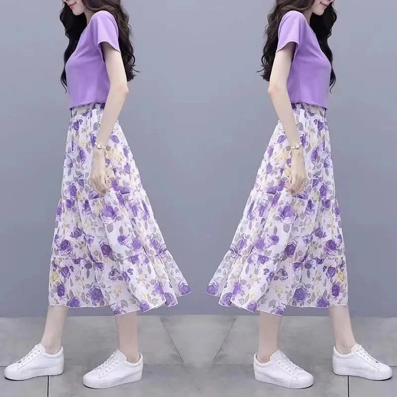 2025 Female Fashion Short Sleeved Maxi Skirts 2PCS Summer Lady Floral Maxi Skirt Korean Women Chiffon Long Skirts Two-piece Set
2025 Female Fashion Short Sleeved Maxi Skirts 2PCS Summer Lady Floral Maxi Skirt Korean Women Chiffon Long Skirts Two-piece Set