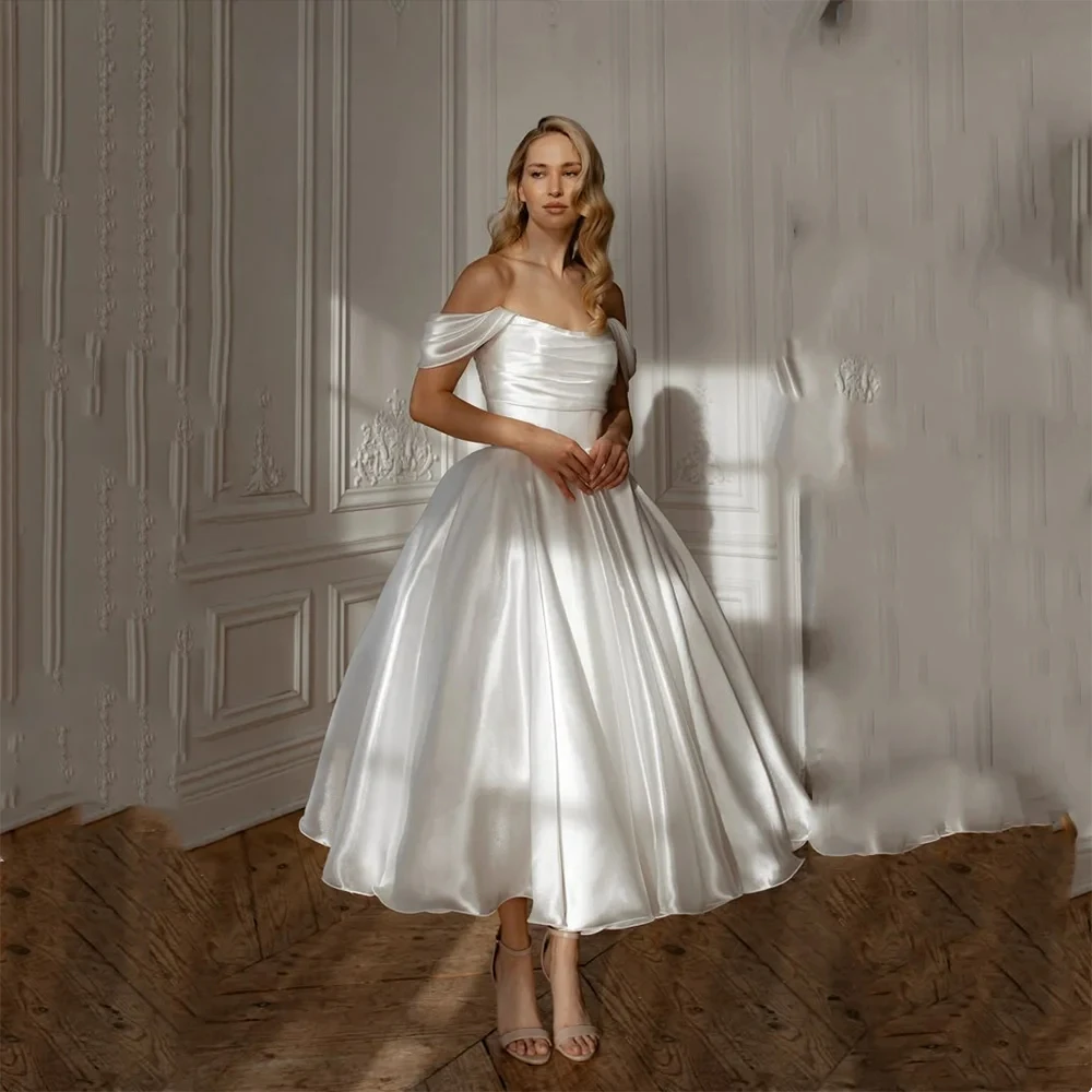 lvory Satin Wedding Dress Off The Shoulder A Line Bridal Gowns Women Elegant Ankle Bride Dresses Customized
lvory Satin Wedding Dress Off The Shoulder A Line Bridal Gowns Women Elegant Ankle Bride Dresses Customized