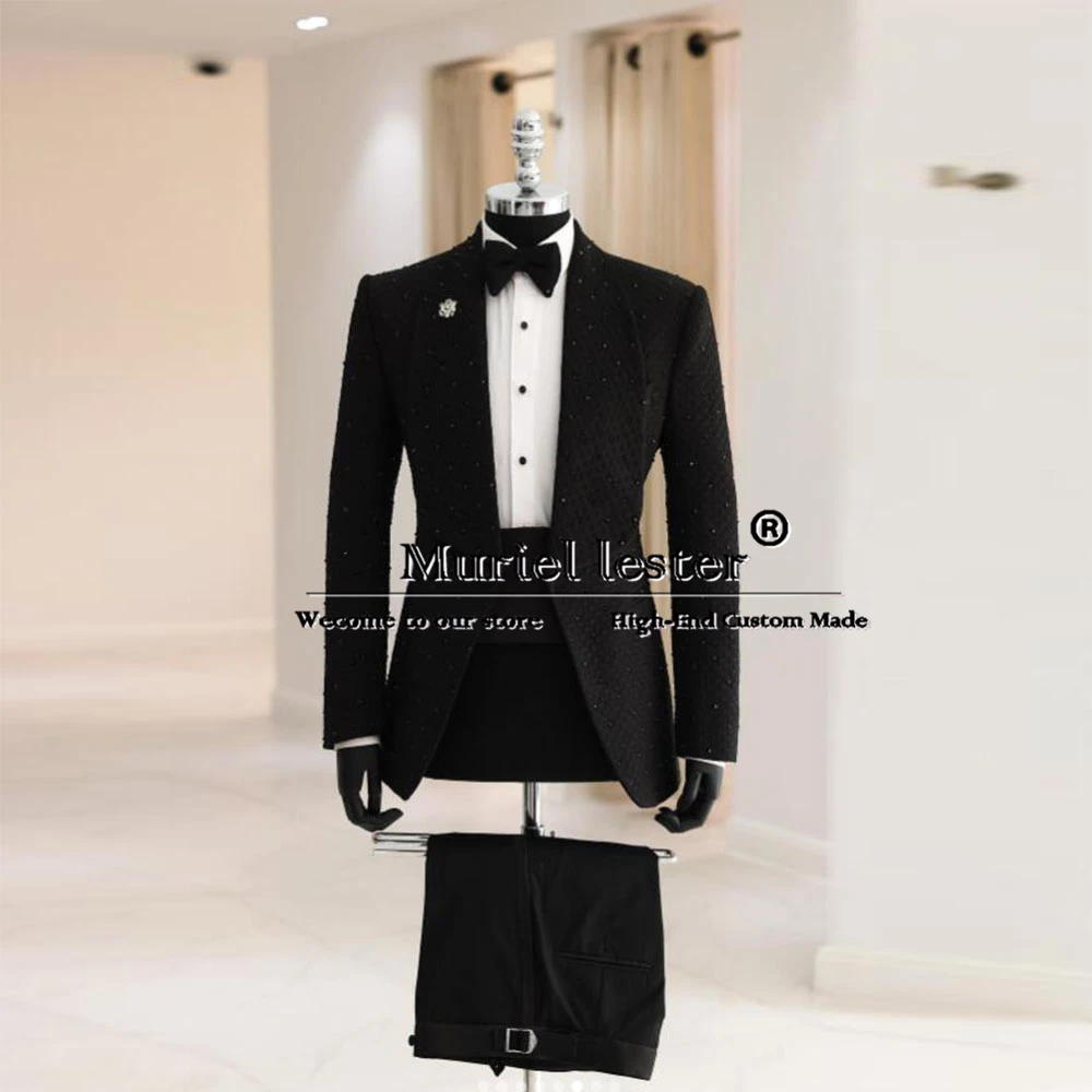 Chic Man Black Square Patterned Jacquard Shawl Lapel Tuxedo Suit Slim Fit Groom Wedding Clothing Men's Prom Blazer Tailored
Chic Man Black Square Patterned Jacquard Shawl Lapel Tuxedo Suit Slim Fit Groom Wedding Clothing Men's Prom Blazer Tailored