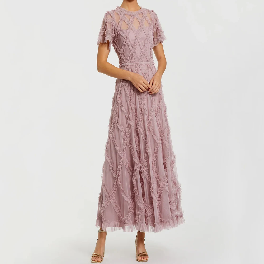 Women's A-line Cocktail Dresses Tea-length O-neck Short Sleeve Prom Gown Fashion Ruched Simple Draped Casual Customized Gowns
Women's A-line Cocktail Dresses Tea-length O-neck Short Sleeve Prom Gown Fashion Ruched Simple Draped Casual Customized Gowns