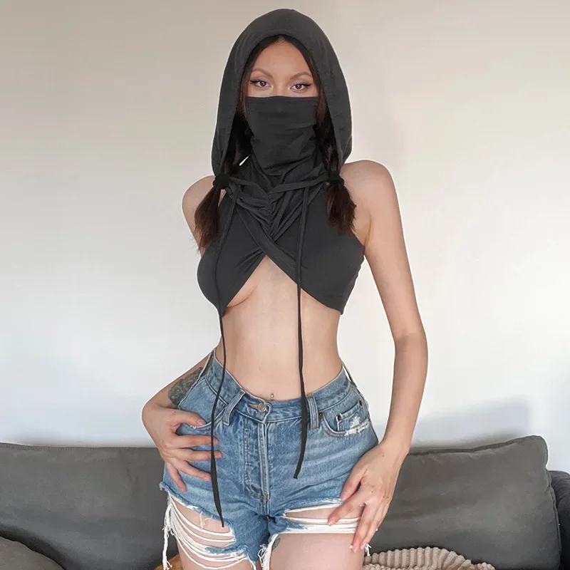 Summer Travel Cool Sexy Simple All-Match Grey Mysterious Fashion Personality High Cross Street Casual Women Hooded Vest
Summer Travel Cool Sexy Simple All-Match Grey Mysterious Fashion Personality High Cross Street Casual Women Hooded Vest