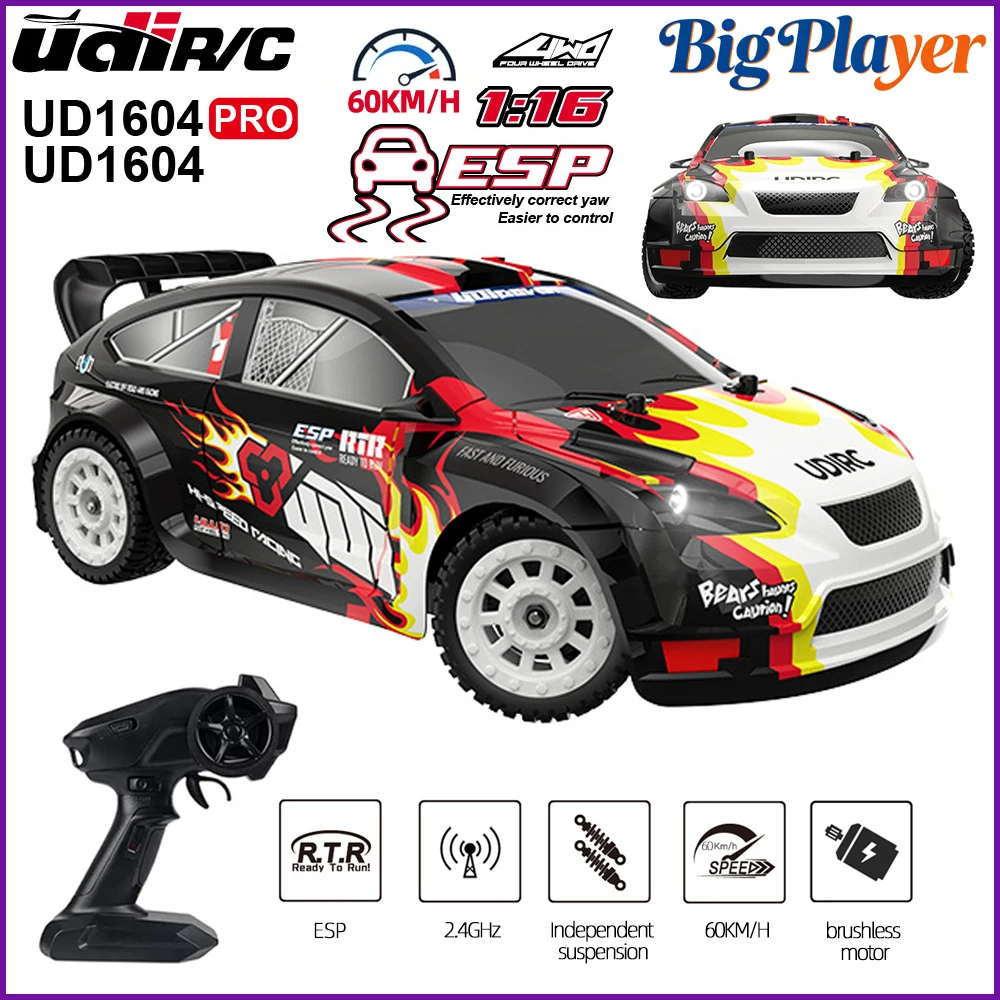 UDIRC UD1604 UD1604Pro 1/16 4WD Brushless RC Car 60km/h High Speed Off-Road Drift Racing 2.4G LED RTR Toy Gift for Kids Adults
UDIRC UD1604 UD1604Pro 1/16 4WD Brushless RC Car 60km/h High Speed Off-Road Drift Racing 2.4G LED RTR Toy Gift for Kids Adults