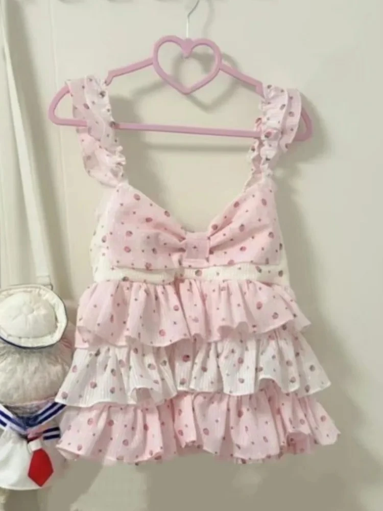 Summer Japanese Y2k Aesthetic Strawberry Print Tank Tops Women Kawaii Contrast Color Ruffled Vest Harajuku Backless Camisole New
Summer Japanese Y2k Aesthetic Strawberry Print Tank Tops Women Kawaii Contrast Color Ruffled Vest Harajuku Backless Camisole New