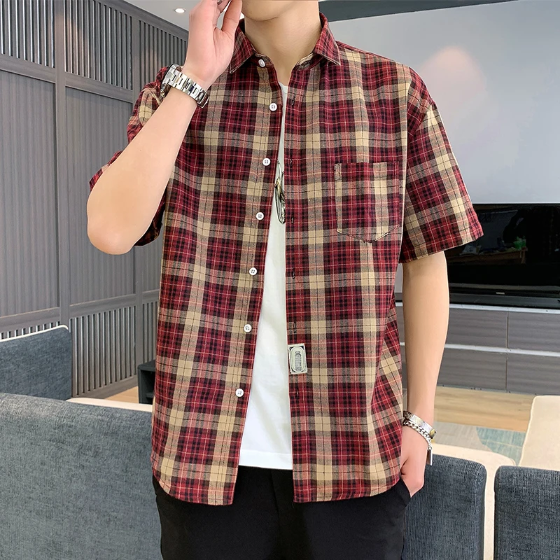 Short Sleeve Casual Shirt Men's Loose Fit Summer Checkered Half Sleeve Turn-down Collar Trendy Korean Style Youth Outerwear
Short Sleeve Casual Shirt Men's Loose Fit Summer Checkered Half Sleeve Turn-down Collar Trendy Korean Style Youth Outerwear