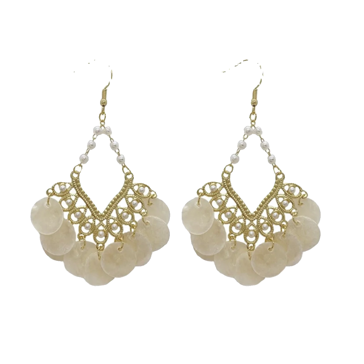 Holiday style natural borneol shell fan earrings, exaggerated long earrings
Holiday style natural borneol shell fan earrings, exaggerated long earrings