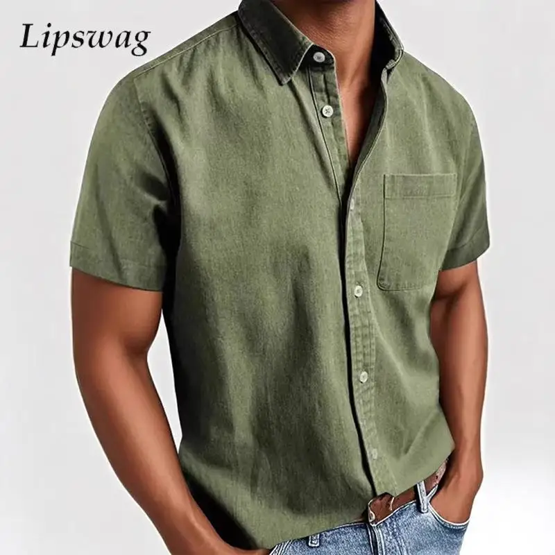2025 Spring Summer Daily Casual Shirts Mens Fashion Solid Color Short Sleeve Button-up Cardigan Tops Men Vintage Lapel Shirt Man
2025 Spring Summer Daily Casual Shirts Mens Fashion Solid Color Short Sleeve Button-up Cardigan Tops Men Vintage Lapel Shirt Man