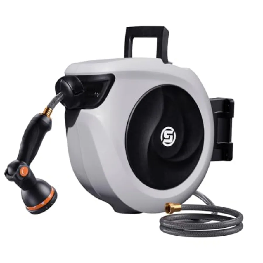 Retractable Garden Hose Reel 1 2 Inch x 33ft Wall Mounted Hose Reel with 3 4 Inch Brass Fittings 10Pattern Nozzle Auto R
Retractable Garden Hose Reel 1 2 Inch x 33ft Wall Mounted Hose Reel with 3 4 Inch Brass Fittings 10Pattern Nozzle Auto R