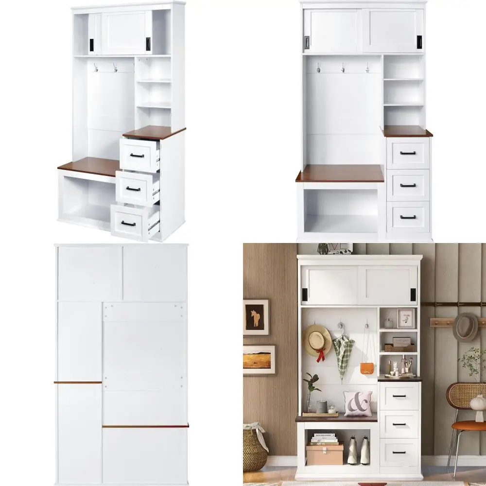 ern Hall Tree, Seat Bench with 3 Side Ders, Coat Rack with 3 Hooks, Top Storage Cabinet with Movable Do, 3 Open Shelves, or Hall
ern Hall Tree, Seat Bench with 3 Side Ders, Coat Rack with 3 Hooks, Top Storage Cabinet with Movable Do, 3 Open Shelves, or Hall