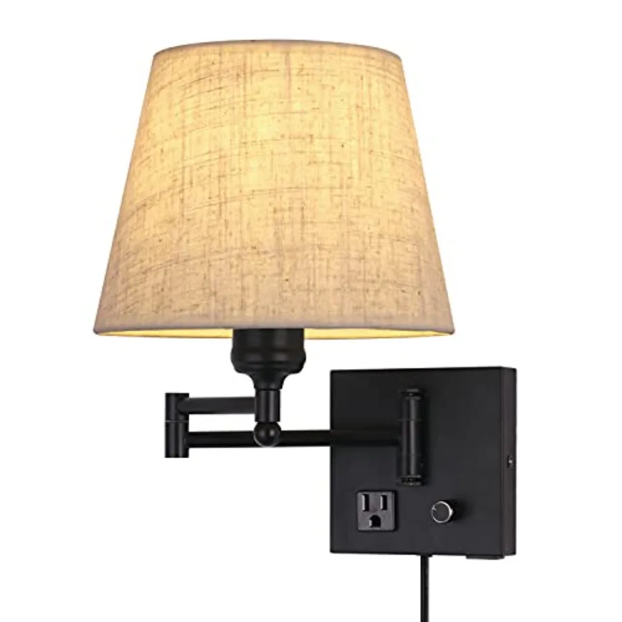 Bedside Wall Mount Light with Dimmable Switch and Outlet, Swing Arm Fabric Shade Wall Sconce Light with USB Port and Plug in Co
Bedside Wall Mount Light with Dimmable Switch and Outlet, Swing Arm Fabric Shade Wall Sconce Light with USB Port and Plug in Co