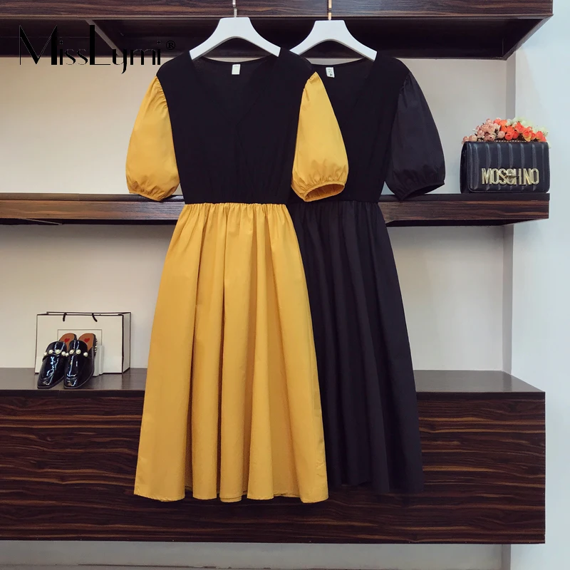 L-4XL Big Size Women Summer Elegant Wrap Dress 2022 Fashion Korean V-neck Puff Sleeve Patchwork Fake two Pieces Loose Long Dress
L-4XL Big Size Women Summer Elegant Wrap Dress 2022 Fashion Korean V-neck Puff Sleeve Patchwork Fake two Pieces Loose Long Dress
