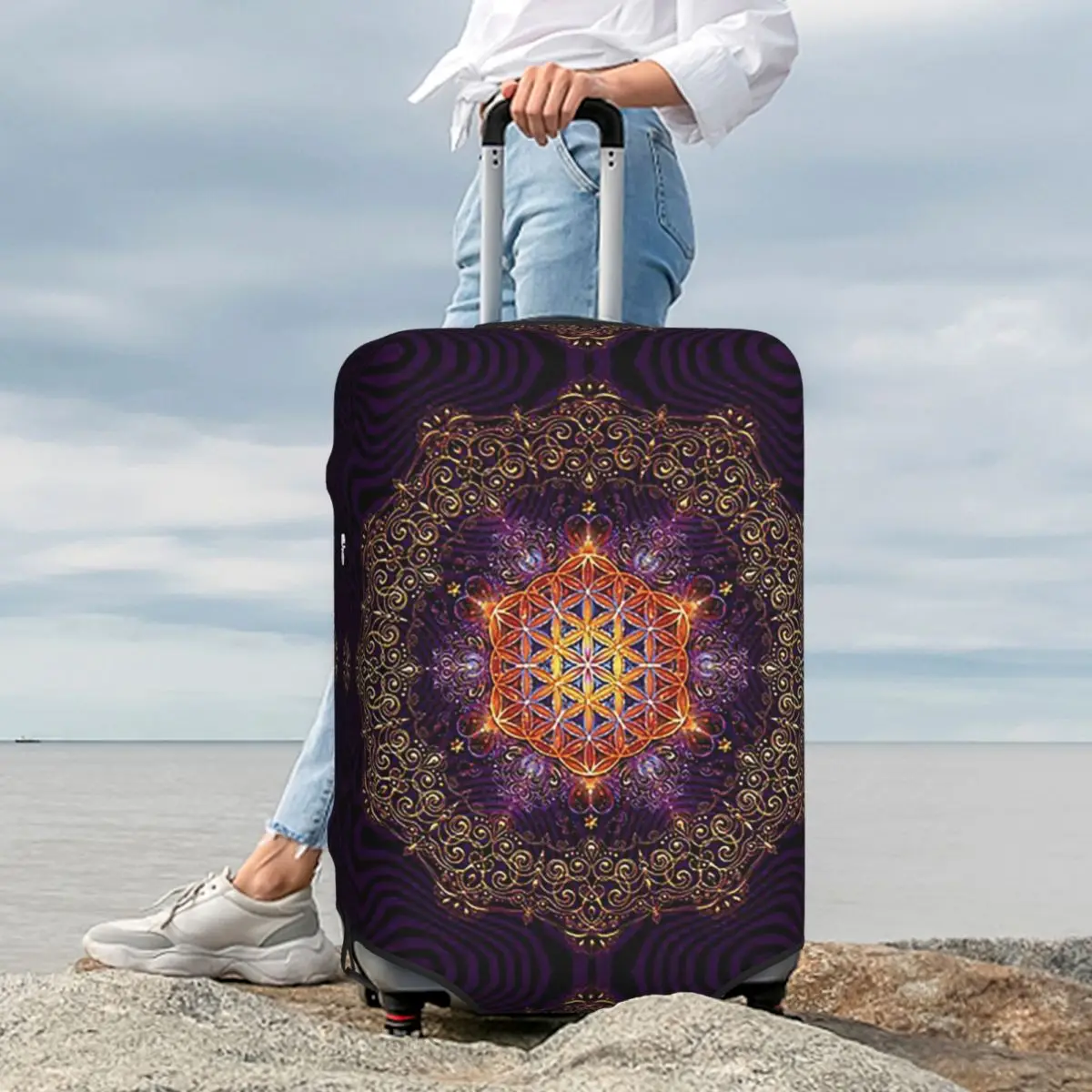 Цветок жизни, золотой кружевной чехол с мандалой, защитный чехол для чемодана, эластичные защитные чехлы для дорожного багажа для 18-32 дюймов
Цветок жизни, золотой кружевной чехол с мандалой, защитный чехол для чемодана, эластичные защитные чехлы для дорожного багажа для 18-32 дюймов