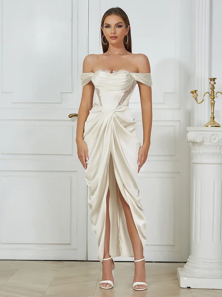 Sexy Off Shoulder Lace Patchwork Maxi Dresses for Women Summer Slash Neck High Split Elegant Celebrity Evening Party Gowns Dress
Sexy Off Shoulder Lace Patchwork Maxi Dresses for Women Summer Slash Neck High Split Elegant Celebrity Evening Party Gowns Dress