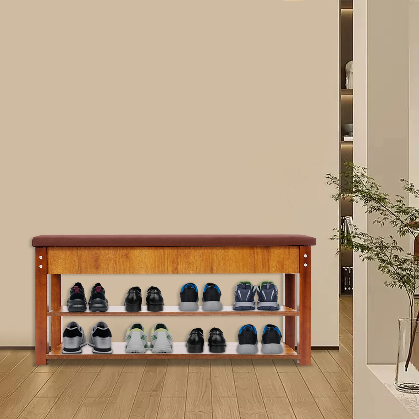 39.3x11.81x18.11in Shoe Rack Bench with Cushioned Seat, 2-in-1 Entryway Storage Organizer, Solid Wood Hallway Shoe Shelf for Living Room Bedroom, Home Furniture, Max Load 220.46lbs
39.3x11.81x18.11in Shoe Rack Bench with Cushioned Seat, 2-in-1 Entryway Storage Organizer, Solid Wood Hallway Shoe Shelf for Living Room Bedroom, Home Furniture, Max Load 220.46lbs