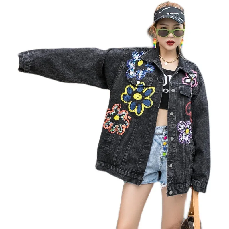 Women's Denim Jacketspring Women's New Personality Hand-Painted Graffiti Flower Fashion Loose Cardigan Denim Coat
Women's Denim Jacketspring Women's New Personality Hand-Painted Graffiti Flower Fashion Loose Cardigan Denim Coat