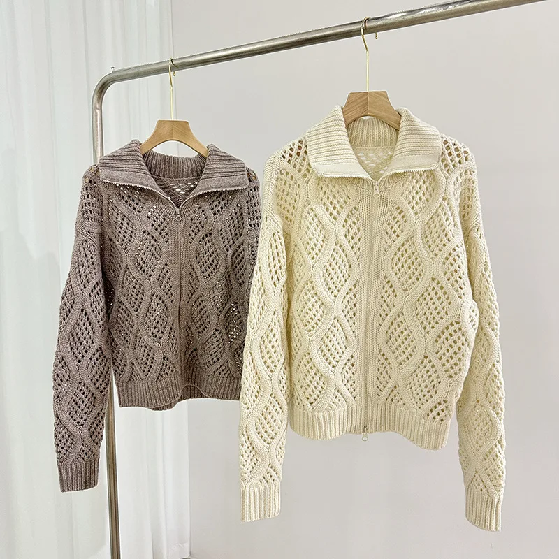 Autumn Winter B*C Hollow Out Cardigan Turn-down Collar Long Sleeve Loose Female Knitted Sweater
Autumn Winter B*C Hollow Out Cardigan Turn-down Collar Long Sleeve Loose Female Knitted Sweater