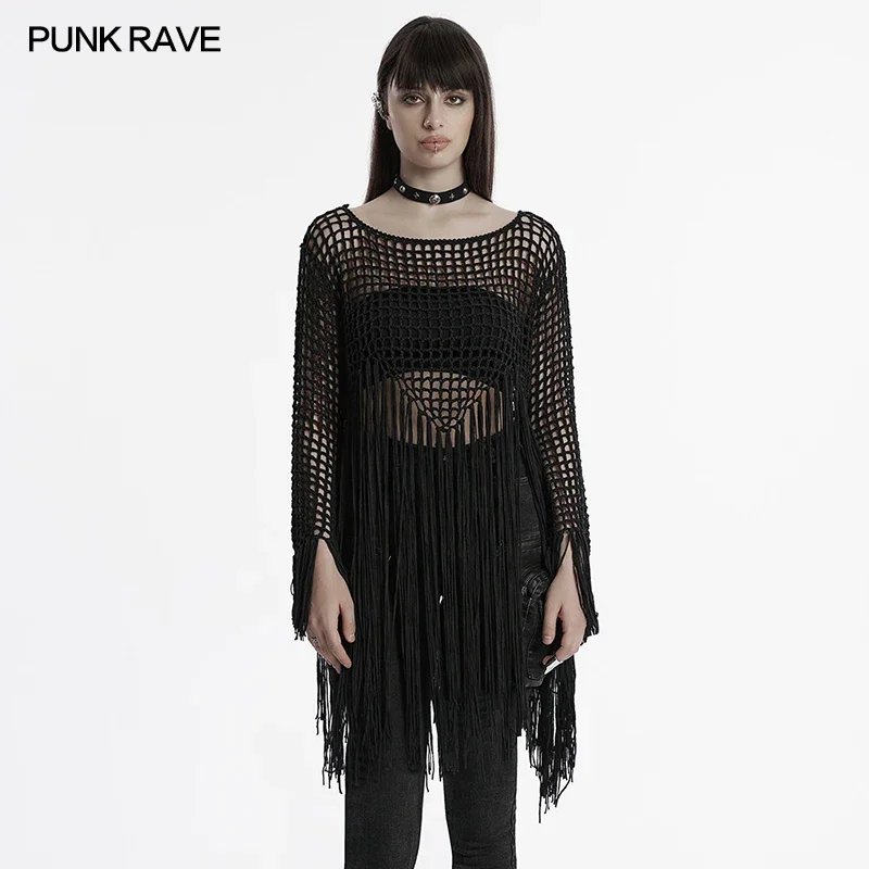 PUNK RAVE Women's Gothic Sexy Hollow Out Tassels Sweater Decadent Personalized Pointed Design Dark Loose Tops Pullovers
PUNK RAVE Women's Gothic Sexy Hollow Out Tassels Sweater Decadent Personalized Pointed Design Dark Loose Tops Pullovers