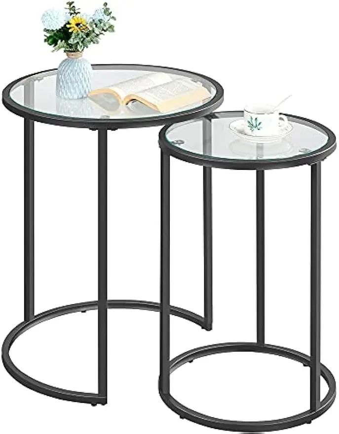 Round Nesting Table, Set of 2 Coffee Table with Glass Top, End Side Desk with Metal Frame for Living Room/Bedroom/Reception
Round Nesting Table, Set of 2 Coffee Table with Glass Top, End Side Desk with Metal Frame for Living Room/Bedroom/Reception