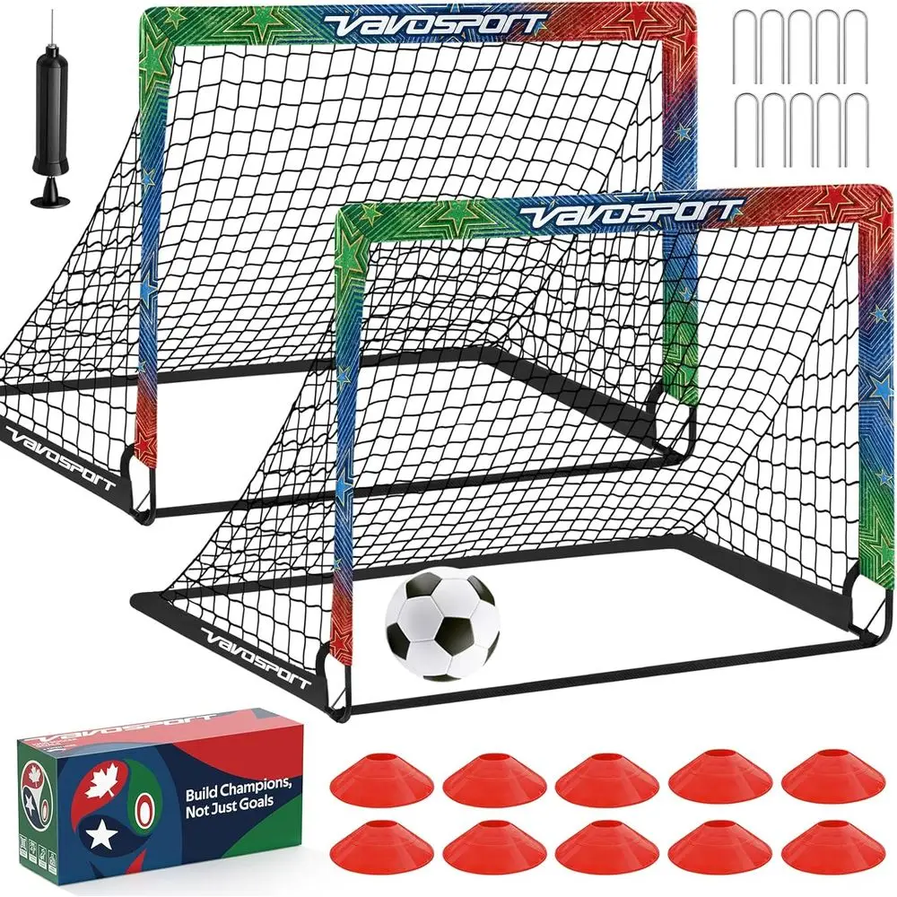 Portable 2-Pack Soccer Goals with Nets, Size 3 Ball, Pump, 10 Cones, and Carry Bag for Toddler Soccer Training and Outdoor Play
Portable 2-Pack Soccer Goals with Nets, Size 3 Ball, Pump, 10 Cones, and Carry Bag for Toddler Soccer Training and Outdoor Play