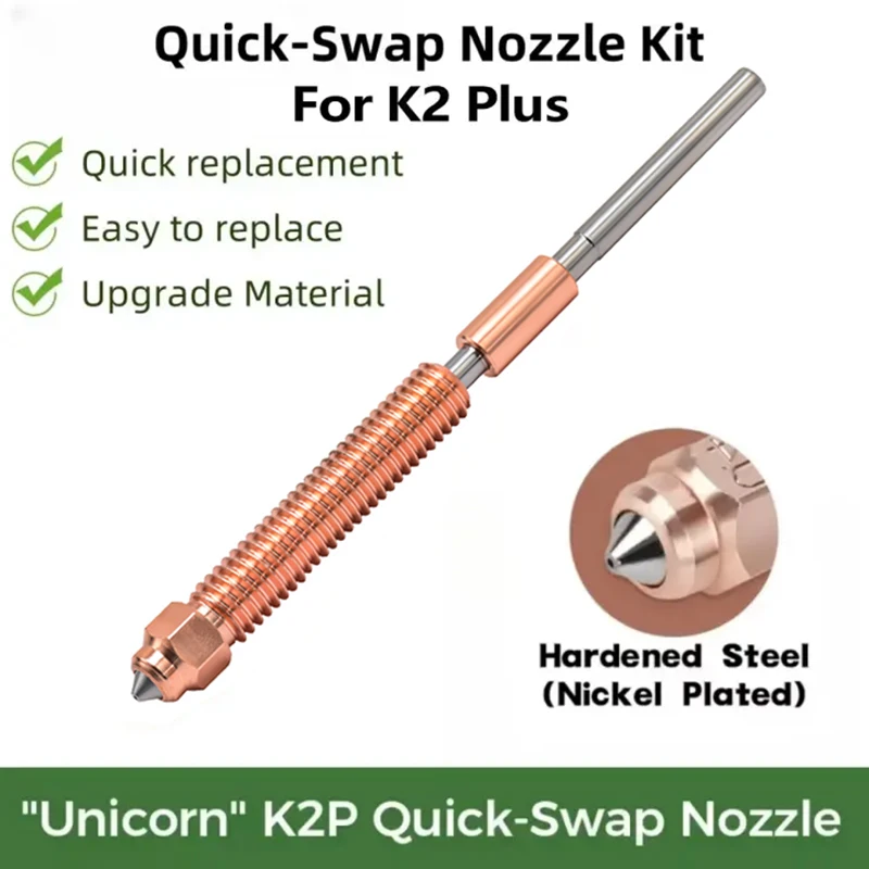 Original K2 Plus Nozzle Quick-Swap Nozzle Kit Hardened steel All-metal Design for K2 Plus 3D Printer Accessories
Original K2 Plus Nozzle Quick-Swap Nozzle Kit Hardened steel All-metal Design for K2 Plus 3D Printer Accessories