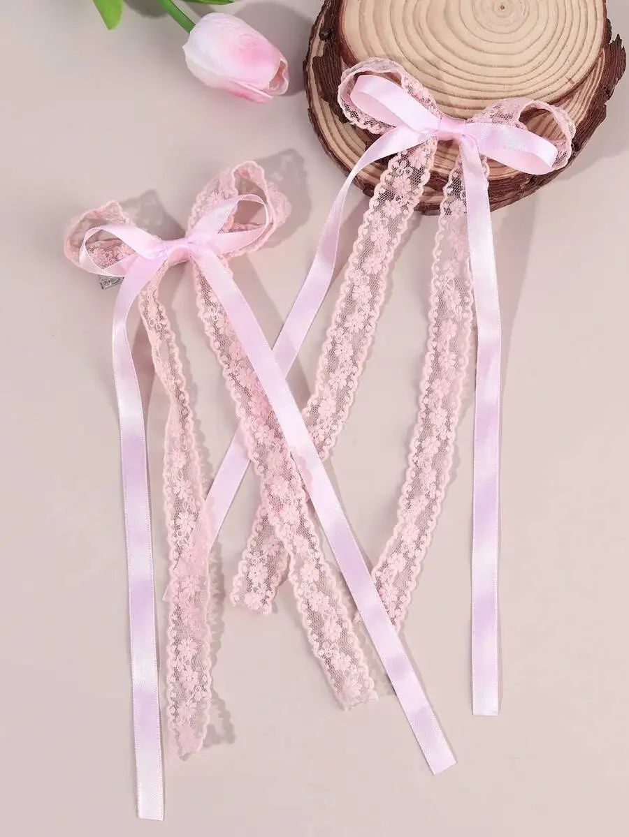 2pcs Pink Floral Lace Hair Clips With Ribbon Bow Long Tail Elegant Wedding Hair Accessories For Women
2pcs Pink Floral Lace Hair Clips With Ribbon Bow Long Tail Elegant Wedding Hair Accessories For Women