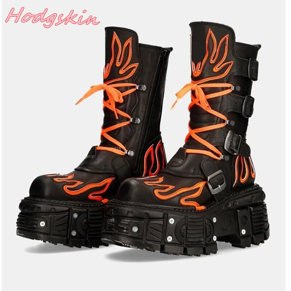 Punk Retro Fashion Women Boots Round Toe Thick Sole Lace Up Flats Boots 2024 Metal Decoration Leather Mid Calf Boots Hot Sale
Punk Retro Fashion Women Boots Round Toe Thick Sole Lace Up Flats Boots 2024 Metal Decoration Leather Mid Calf Boots Hot Sale