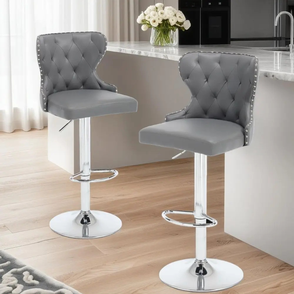 of 2 Adjustable Swivel Bar Stools,Faux Leather Upholstered Counter Height Chairs with Nailhead Trim, Silver Footrest, and High
of 2 Adjustable Swivel Bar Stools,Faux Leather Upholstered Counter Height Chairs with Nailhead Trim, Silver Footrest, and High