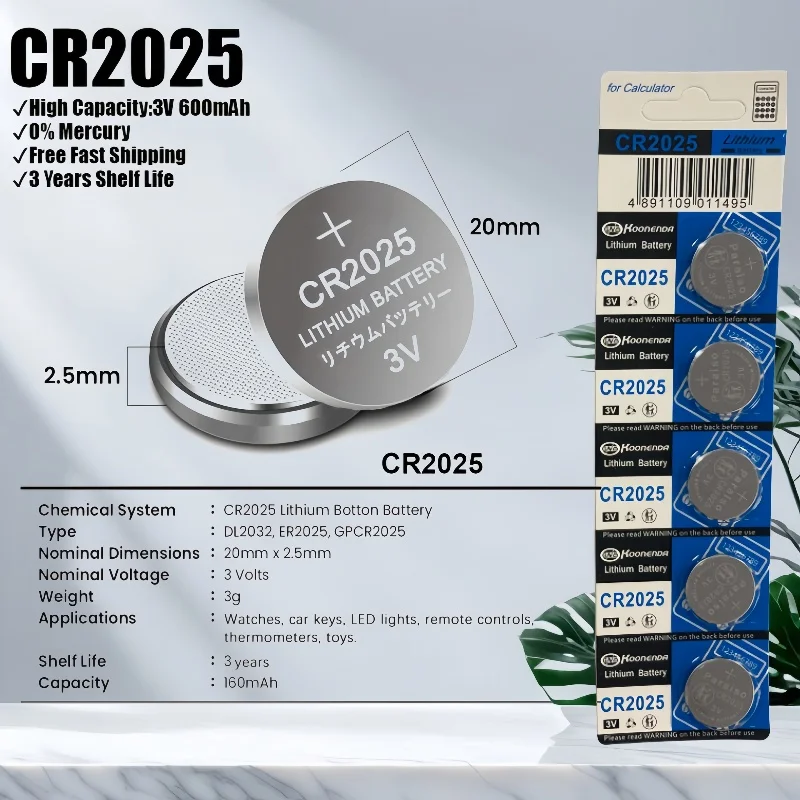 Wholesale 20-100PCS CR2025 3V Lithium Battery For Car Key Fob Watch Calculator Toys Clock Coin Cell CR 2025 Button Batteries
Wholesale 20-100PCS CR2025 3V Lithium Battery For Car Key Fob Watch Calculator Toys Clock Coin Cell CR 2025 Button Batteries