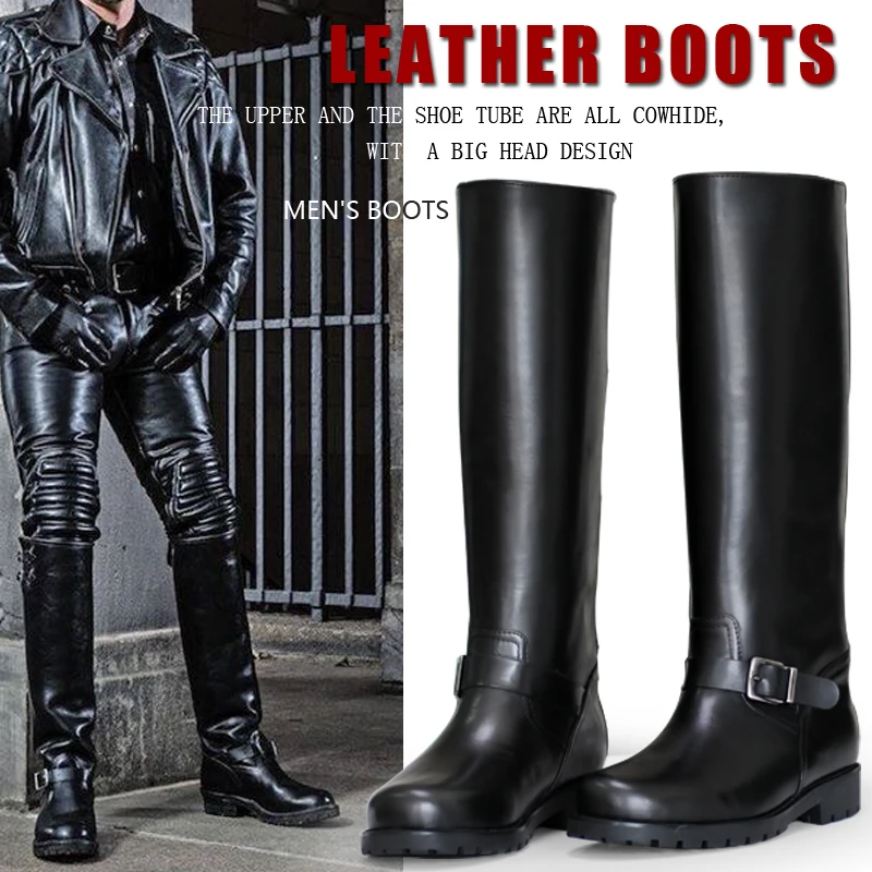 Genuine Full Cowhide Leather Style Boots Men's Knee High Motorcycle Biker Long Boots With Buckle
Genuine Full Cowhide Leather Style Boots Men's Knee High Motorcycle Biker Long Boots With Buckle
