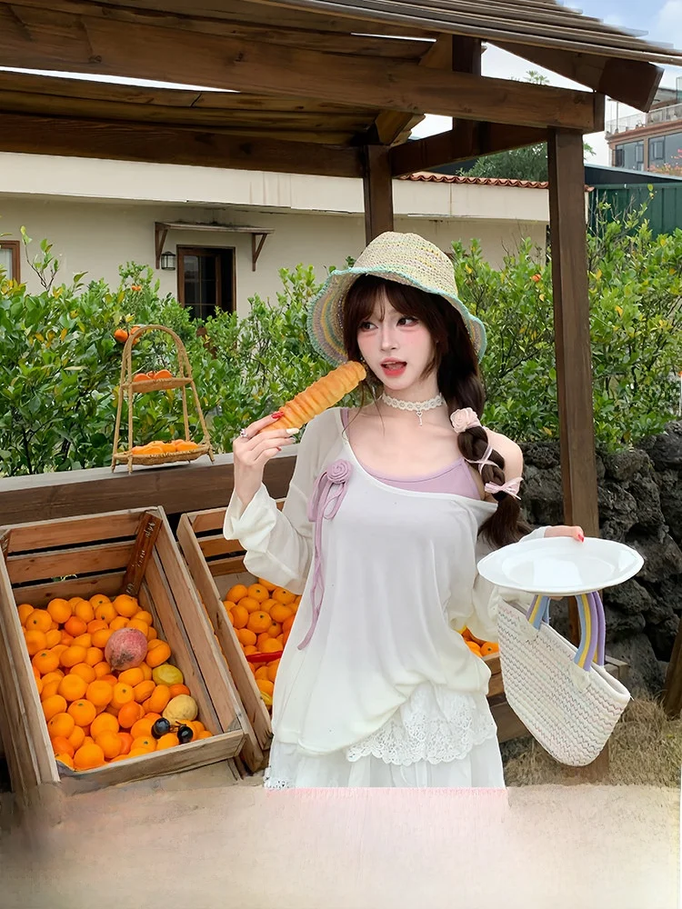 Lazy Sweet Tea Three-Piece Set Women Summer Loose Sun Protection Lace Top Short Skirt Casual Style Polyester Fiber Long Sleev...
Lazy Sweet Tea Three-Piece Set Women Summer Loose Sun Protection Lace Top Short Skirt Casual Style Polyester Fiber Long Sleev...