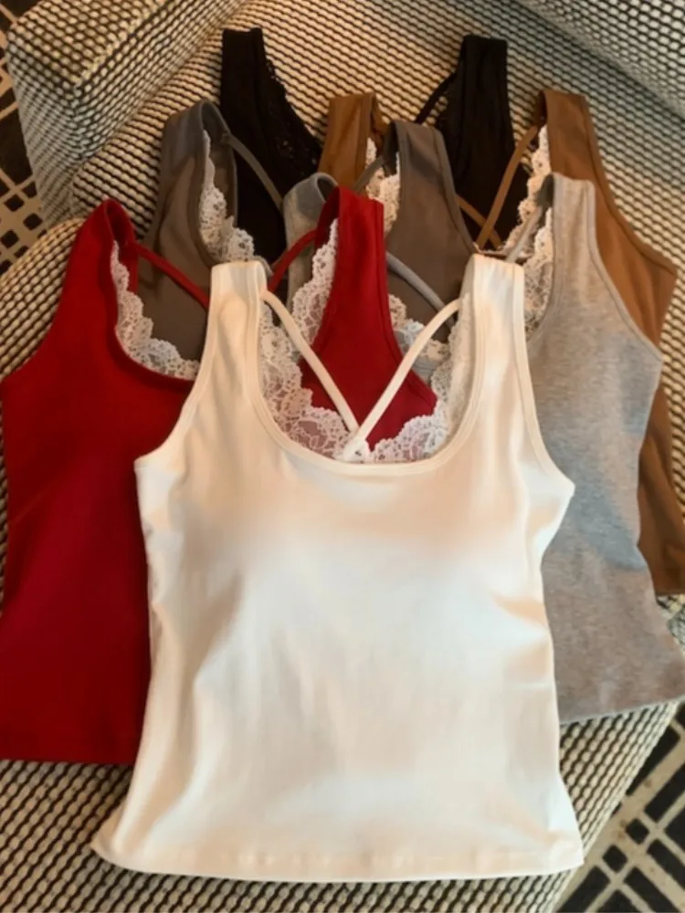 Sweet Girl Knitted V-Neck Lace Trim Tank Top Women's Spring Summer Slim Fit Inner Wear Sexy Base Shirt Lace Patchwork
Sweet Girl Knitted V-Neck Lace Trim Tank Top Women's Spring Summer Slim Fit Inner Wear Sexy Base Shirt Lace Patchwork