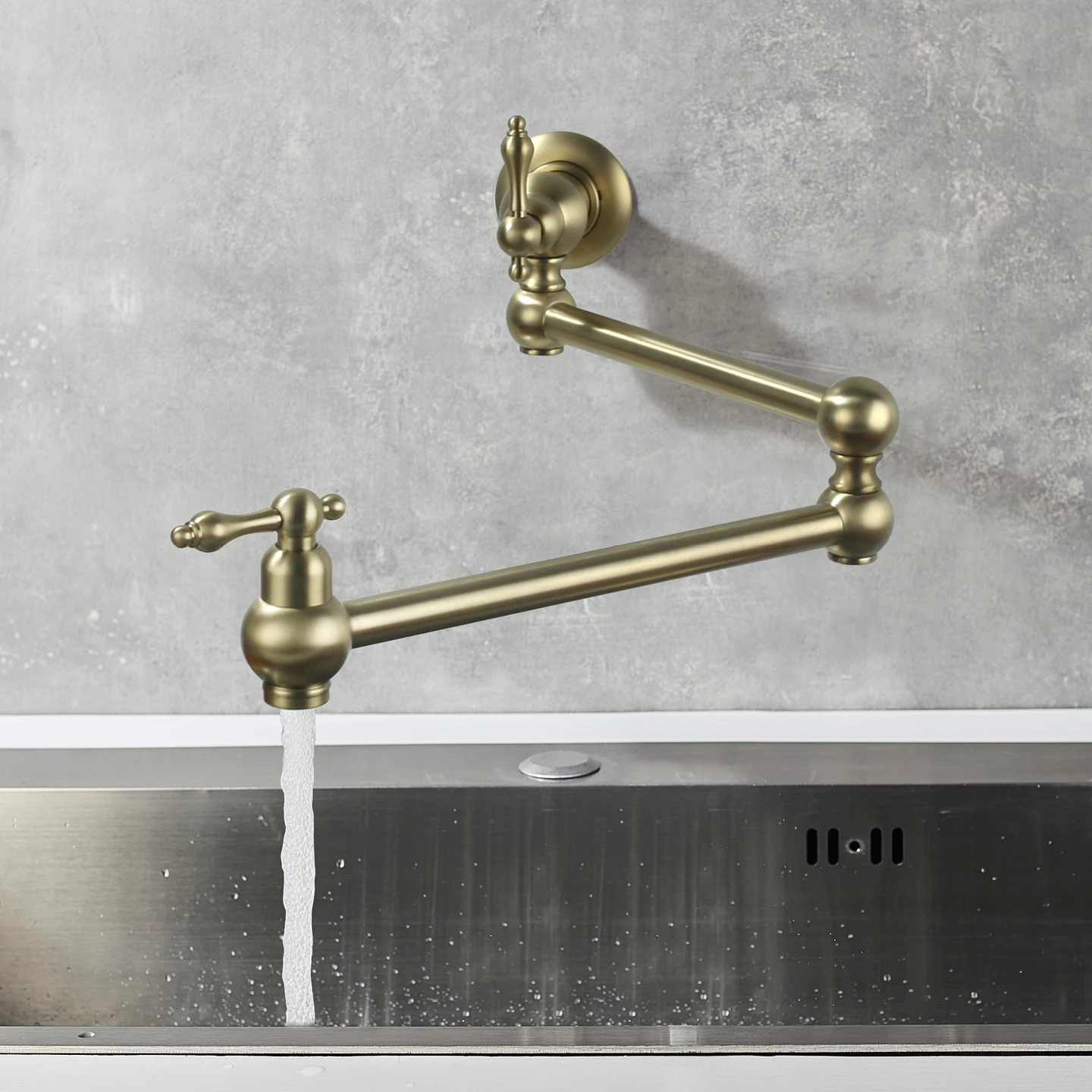 Wall Mounted Kitchen Sink Pot Filler Dual Joint Swing Arm Kitchen Sink Faucet Single Cold Stove Pot Filler Faucets Brushed Gold
Wall Mounted Kitchen Sink Pot Filler Dual Joint Swing Arm Kitchen Sink Faucet Single Cold Stove Pot Filler Faucets Brushed Gold