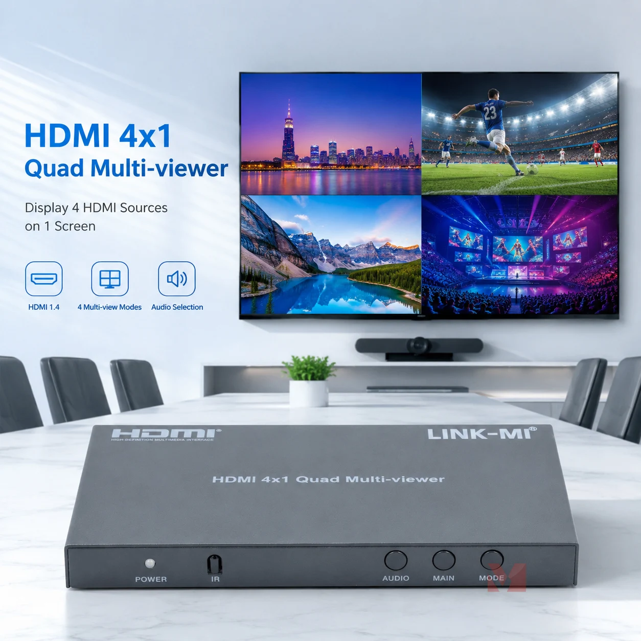 4X1 Quad Screen Multiviewer 1080P60Hz HDMI1.4 Multiviewer 4 input 1 output HDMI 4x1 Quad Multi-Viewer for DVD Blu-ray Player
4X1 Quad Screen Multiviewer 1080P60Hz HDMI1.4 Multiviewer 4 input 1 output HDMI 4x1 Quad Multi-Viewer for DVD Blu-ray Player