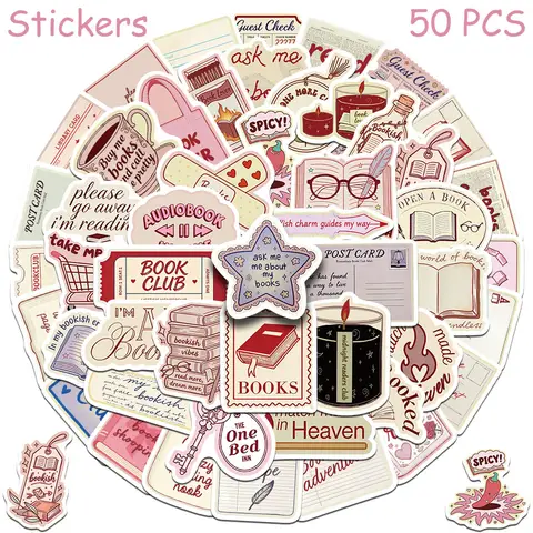 50pcs Cartoon Graffiti Bookish Stickers Decals For Laptop Scrapbook Refrigerator Skateboard Guitar DIY Aesthetic Stickers