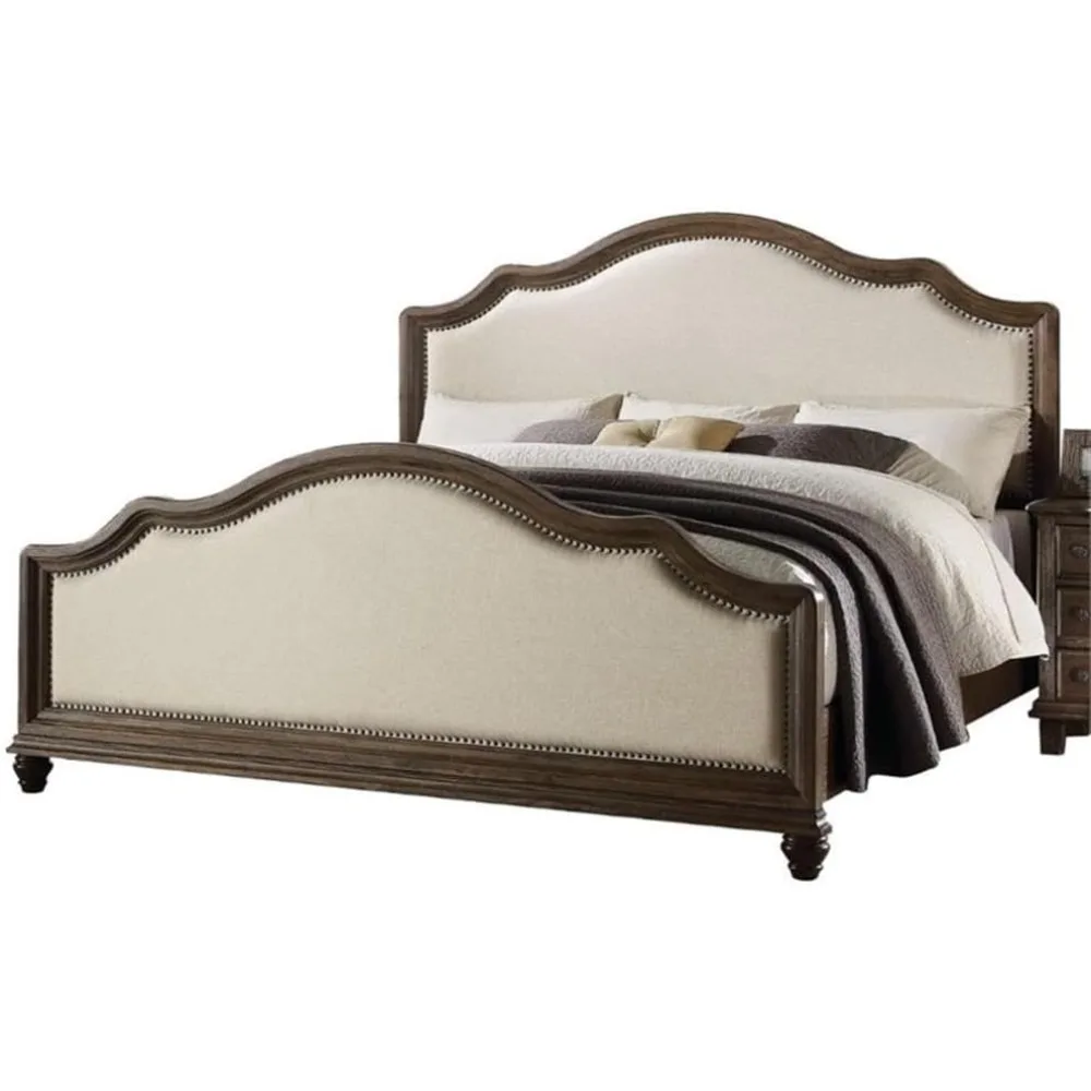 Upholstered Queen Panel Bed in Beige and Weathered Oak Fabric Suitable for bedrooms
Upholstered Queen Panel Bed in Beige and Weathered Oak Fabric Suitable for bedrooms
