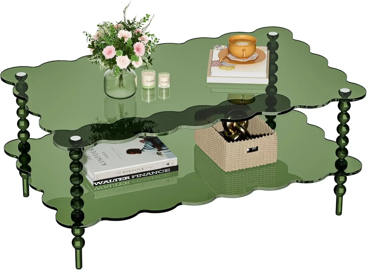 Two Tier Coffee Table Storage Acrylic Table Living Room Center Table Green
Two Tier Coffee Table Storage Acrylic Table Living Room Center Table Green