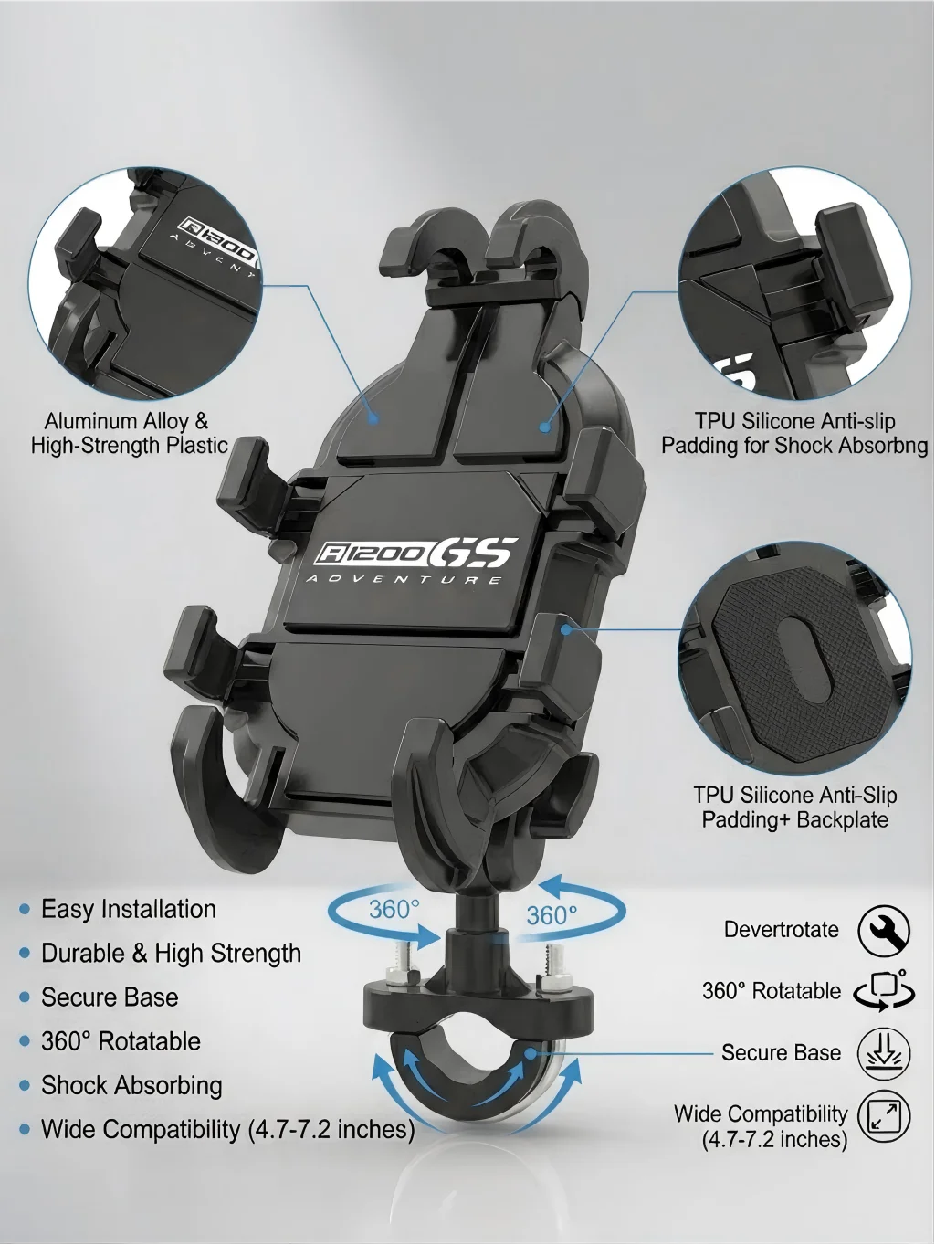 High-quality shock-absorbing motorcycle phone holder For BMW R1200GS R1250GS R 1200 R 1250 GS LC Adventure ADV 2018 2019 2020
High-quality shock-absorbing motorcycle phone holder For BMW R1200GS R1250GS R 1200 R 1250 GS LC Adventure ADV 2018 2019 2020