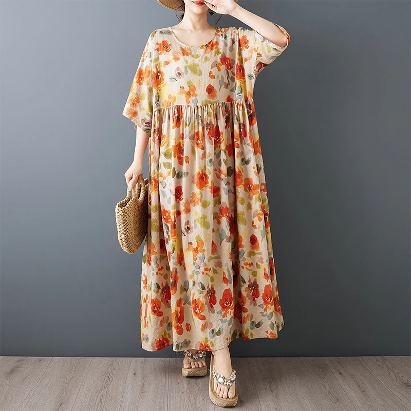 Summer 2026 Large Size Bohemian Style Cotton Linen A-Line Dress round Neck Pullover Midi Dress for Middle-Aged Women
Summer 2026 Large Size Bohemian Style Cotton Linen A-Line Dress round Neck Pullover Midi Dress for Middle-Aged Women