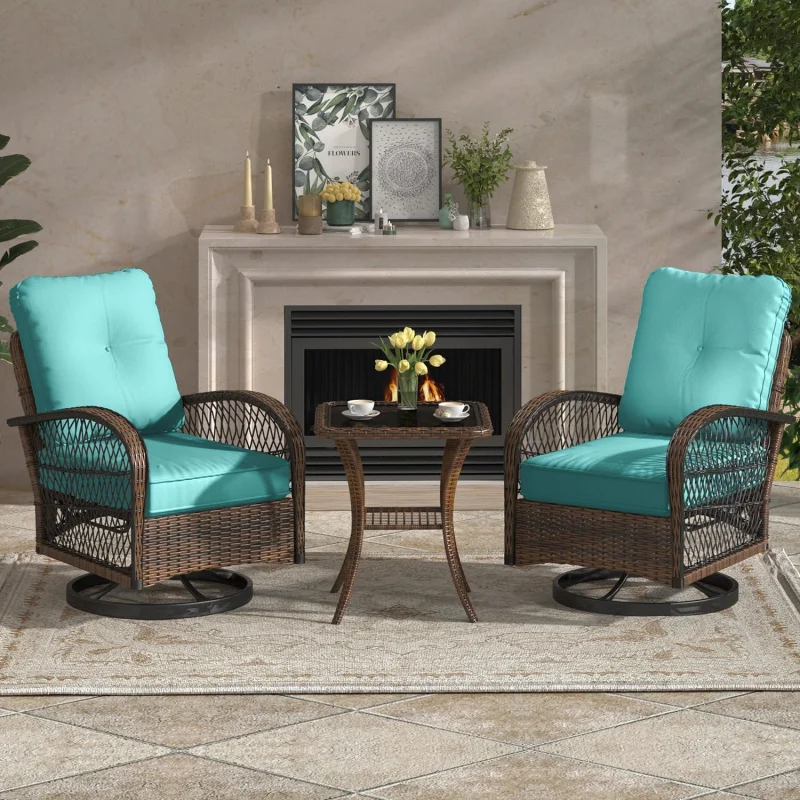 3-Piece Blue Outdoor Swivel Rocker Set, Wicker Patio Chairs with Thick Cushions & Glass Coffee Table Garden
3-Piece Blue Outdoor Swivel Rocker Set, Wicker Patio Chairs with Thick Cushions & Glass Coffee Table Garden