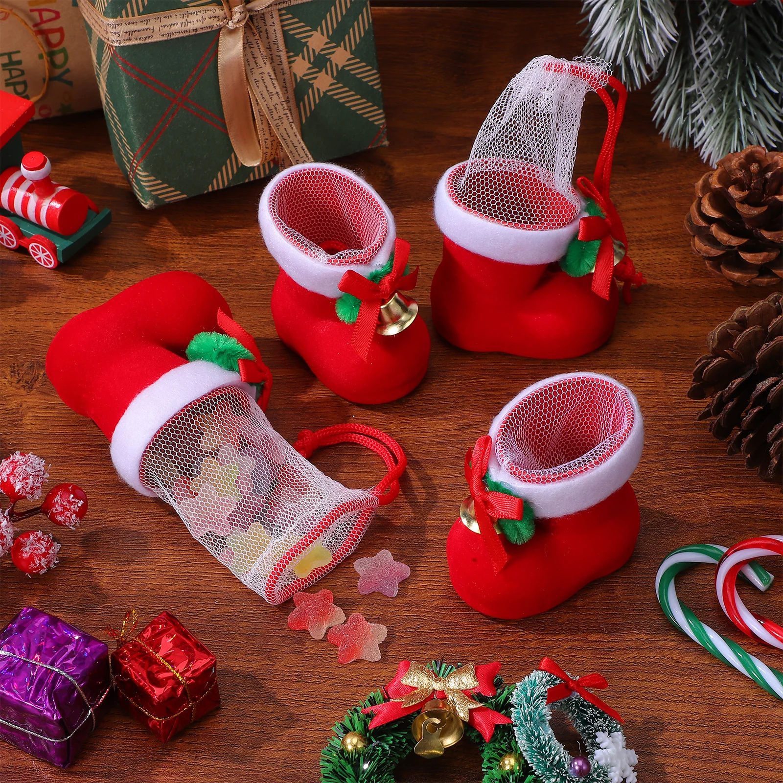 4Pcs Christmas Sweets Boots Reusable Soft Flocking Material Great for Storing Chocolates Candies Creative Holiday Decoration
4Pcs Christmas Sweets Boots Reusable Soft Flocking Material Great for Storing Chocolates Candies Creative Holiday Decoration