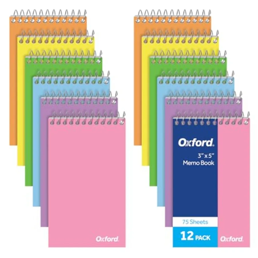 Oxford Spiral Memo Pads, Top Wire Bound, 3 x 5 Inch Pocket Notepad, College Ruled, 6 Assorted Pastel Colors, 75 Sheets, 12 Pack
Oxford Spiral Memo Pads, Top Wire Bound, 3 x 5 Inch Pocket Notepad, College Ruled, 6 Assorted Pastel Colors, 75 Sheets, 12 Pack
