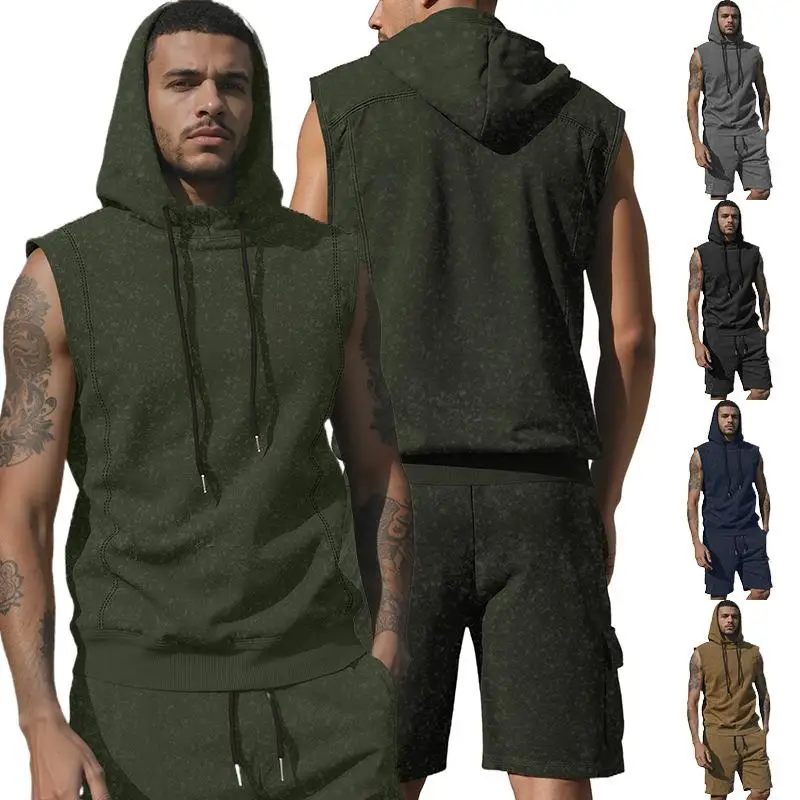 Retro Style Men's Casual Sport Shorts Elastic Sweatshirt Set Sleeveless Hoodie Autumn Season Fashion Trend Short Length
Retro Style Men's Casual Sport Shorts Elastic Sweatshirt Set Sleeveless Hoodie Autumn Season Fashion Trend Short Length