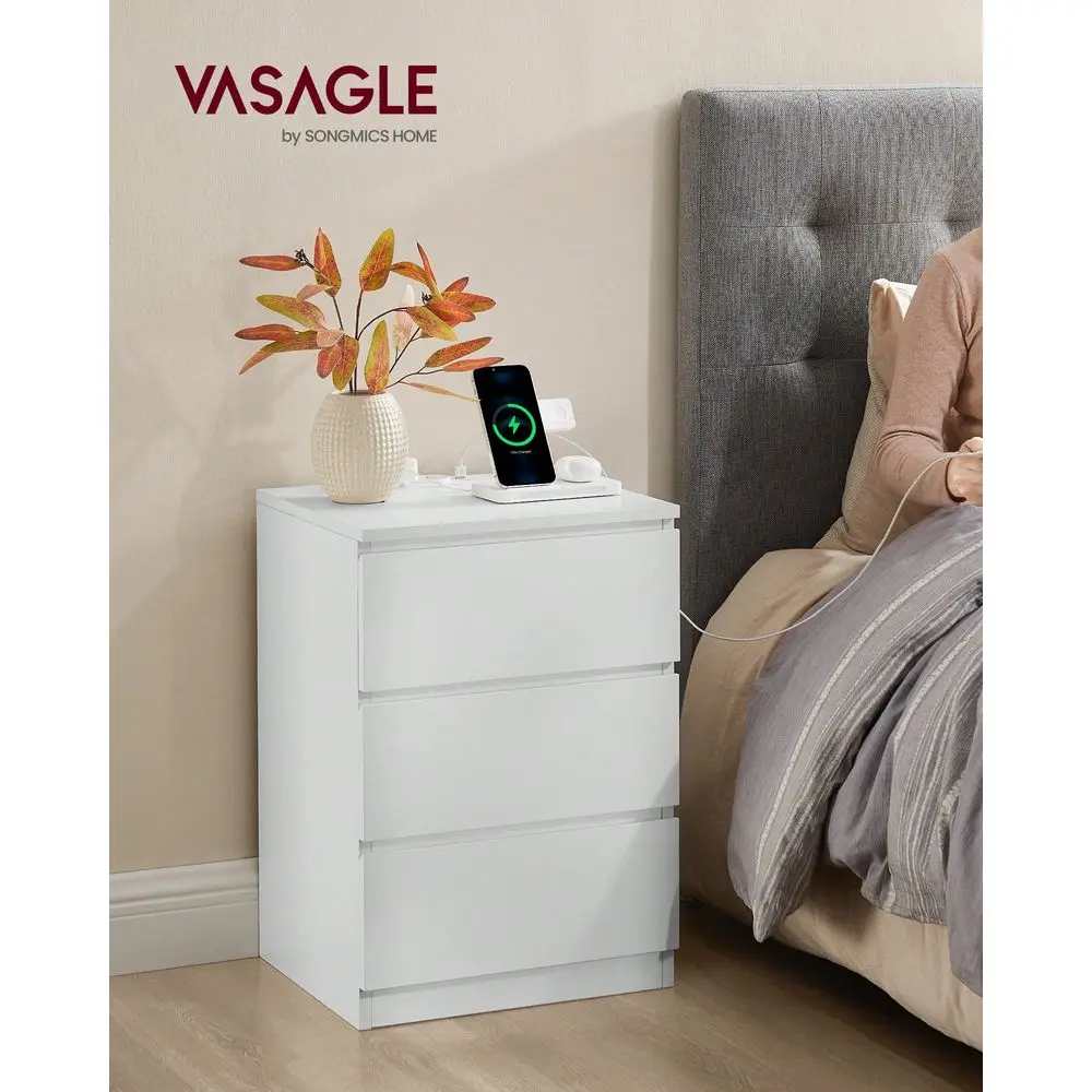 Nightstand With Charging Station, Bedside Table, Side End Table With 3 Drawers, 2 AC Outlets, 2 USB Ports, Beveled Drawer Front
Nightstand With Charging Station, Bedside Table, Side End Table With 3 Drawers, 2 AC Outlets, 2 USB Ports, Beveled Drawer Front